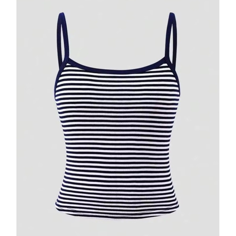 Navy Blue White Striped Spaghetti Strap Camisole Tank Top Small Nautical